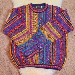Vintage Tundra Canada Multi Color Biggie Hip Hop Coogi Style Sweater